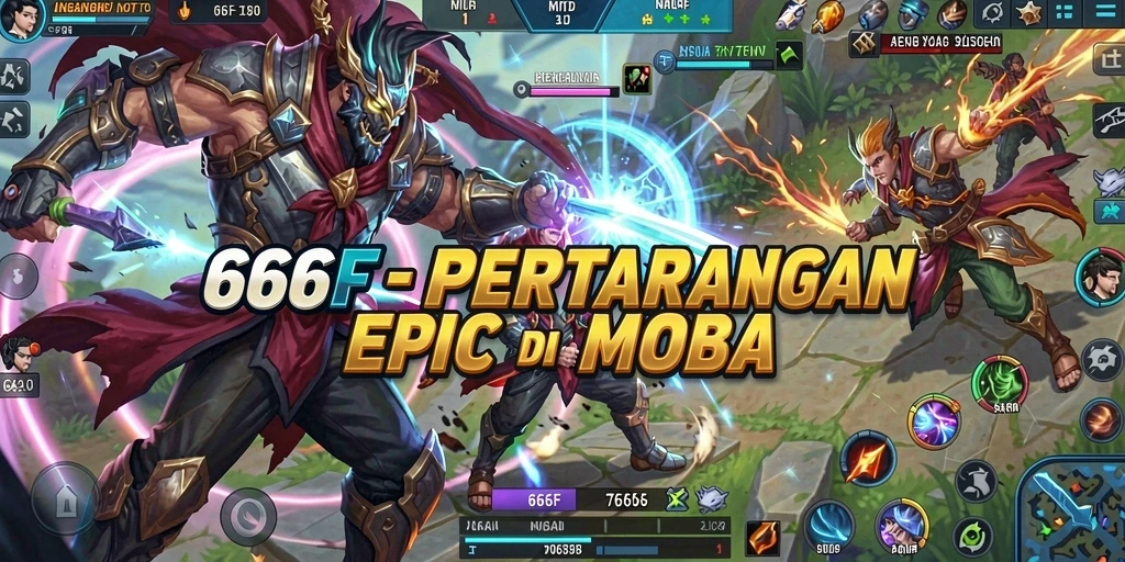 Gambar tampilan gameplay seru di arena MOBA 666F.