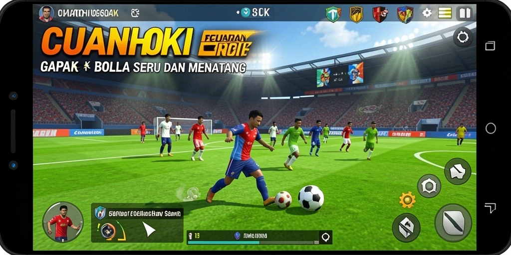 Tangkapan layar CUANHOKI menampilkan aksi seru di lapangan sepak bola.