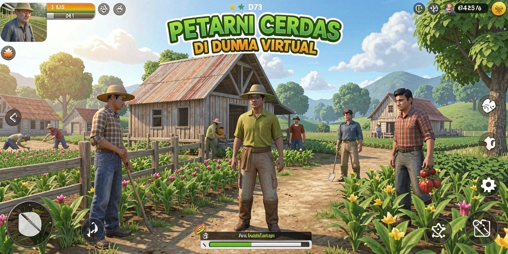 Screenshot D73 menunjukkan aktivitas bertani yang seru dan interaktif.