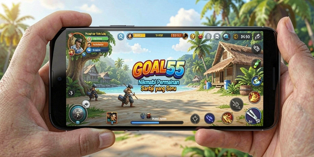 Tangkapan layar menunjukkan gameplay seru dalam GOAL55 dengan grafis menarik.