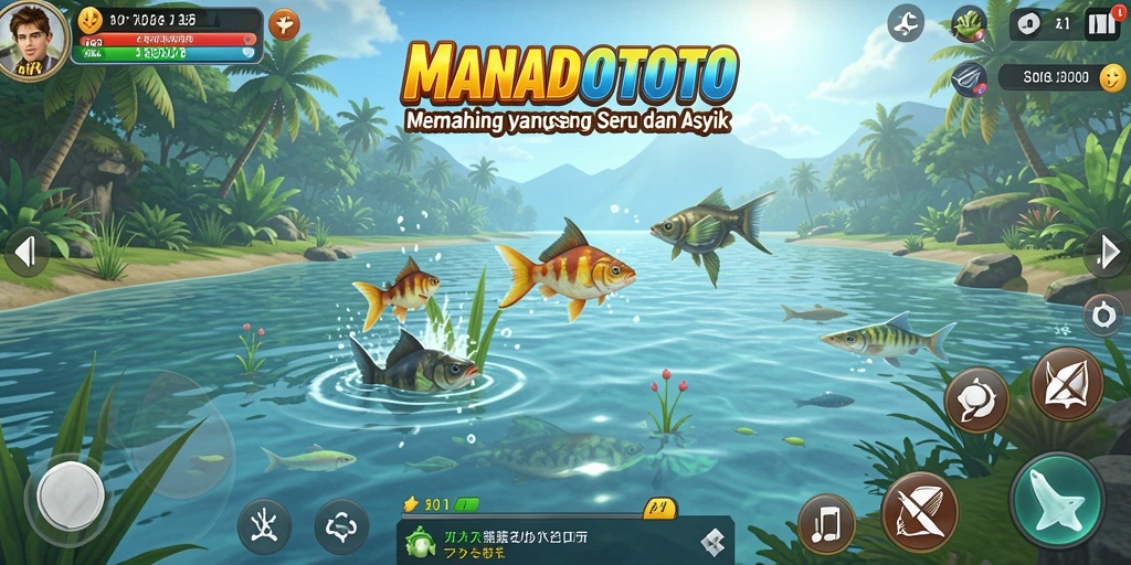Screenshot utama MANADOTOTO menampilkan gameplay memancing yang seru.