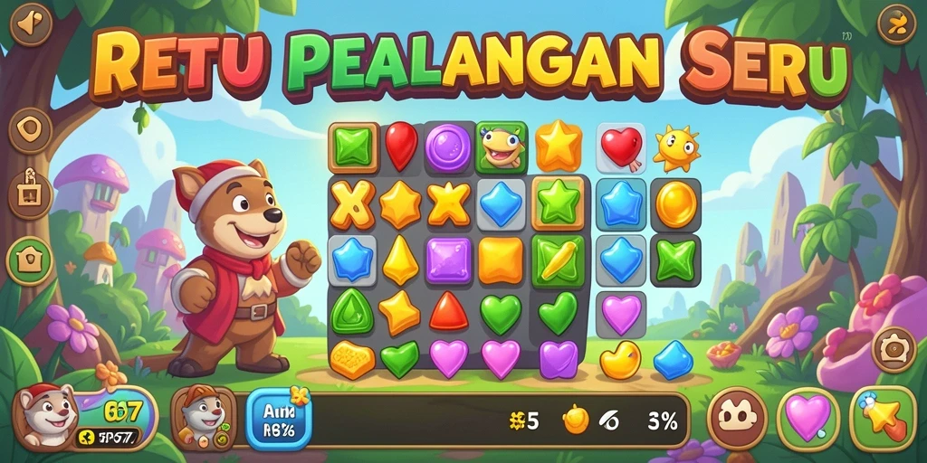 Tampilan gameplay menarik dalam RP6677 dengan beragam permata warna-warni.