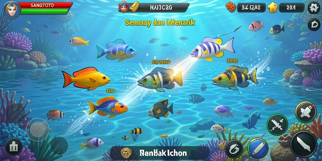 Tampilan gameplay SANGTOTO yang penuh warna saat menembak ikan.