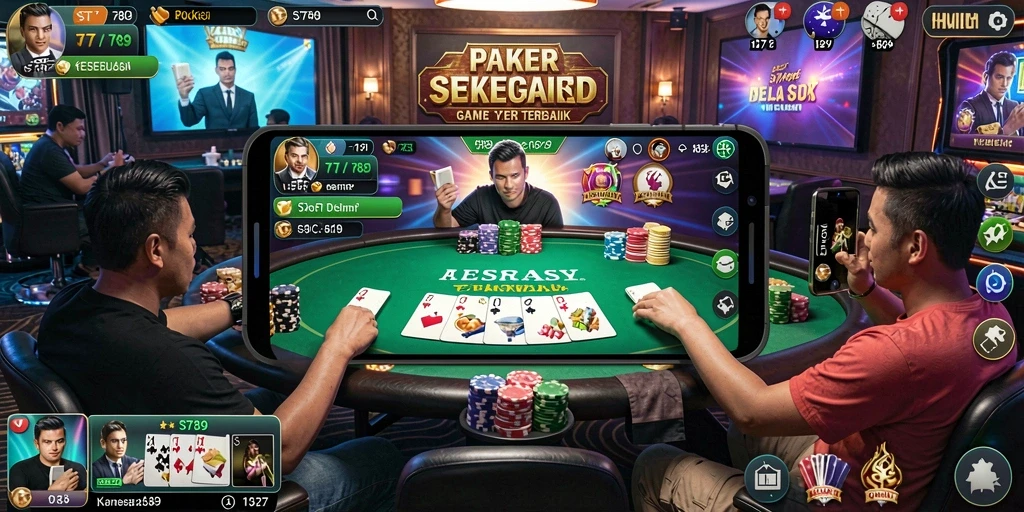 Tangkapan layar utama ST789 menampilkan suasana seru permainan Poker.