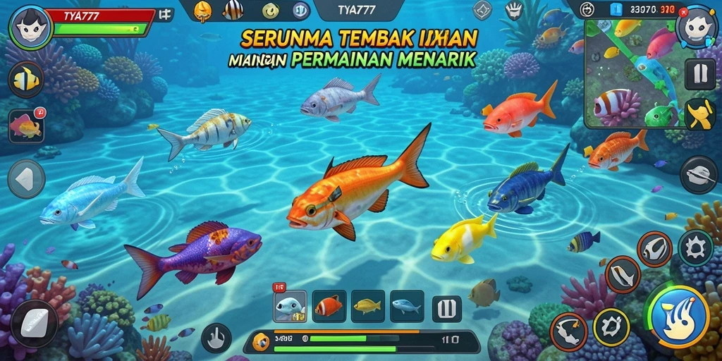 Gameplay seru TYA777 dengan berbagai pilihan senjata menembak ikan.
