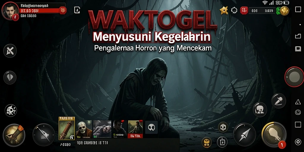 Tampilan gameplay menakutkan dari WAKTOGEL dengan suasana kegelapan yang mencekam.